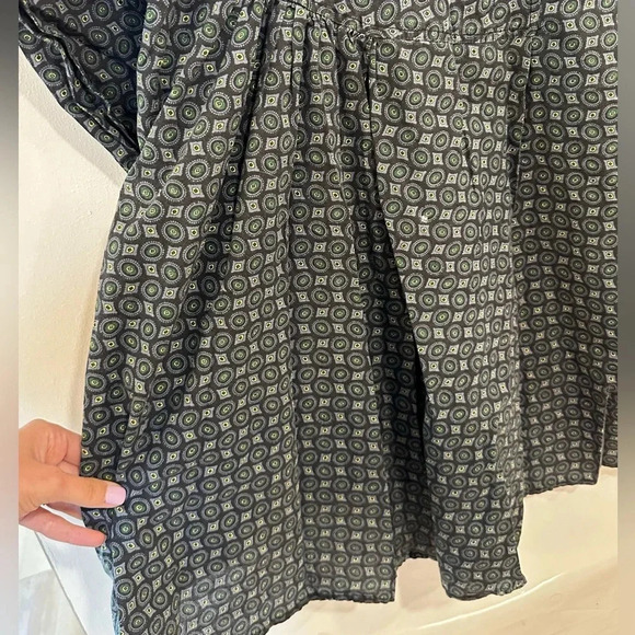 Tulip Clothing Tunic Button Down Small Blue Geometric Lagenlook Cotton Shirt - Picture 6 of 7